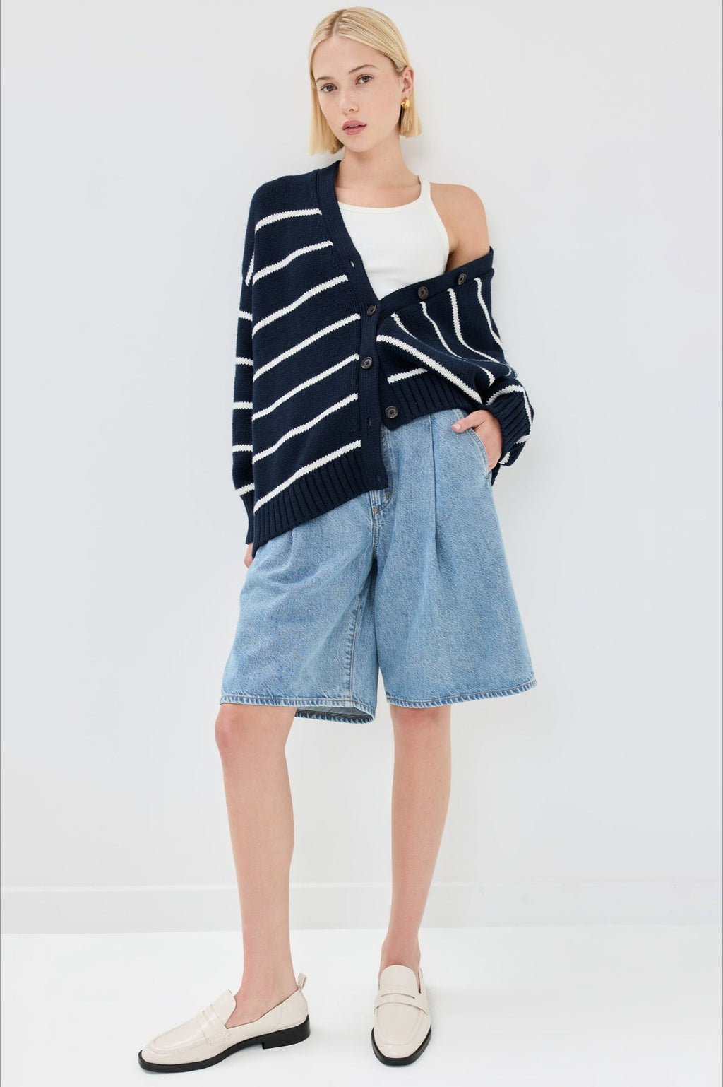 V Neck Striped Cotton Sweater