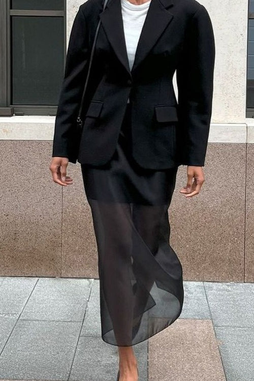 Double Layer Sheer Black High Slit Bodycon Skirt Main image