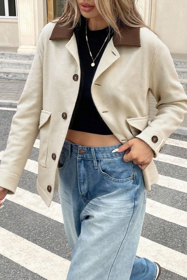 Corduroy Notch Lapel Jacket S / Beige Main image