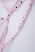 Pink Polka Dot Halter Skirt Style Three Piece Swim Set
