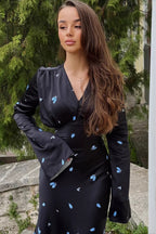 Elegant V Neck Flare Sleeve Maxi Floral Dress