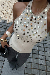 Glittering Halter Low Back Chic Slim Tank Top
