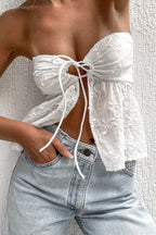 White Tie Front Strapless Tube Top