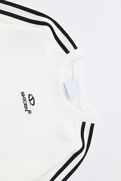 Striped Raglan Logo Oversized Crew Neck Sweatshirt