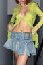 Belted Pleated Denim Mini Skirt