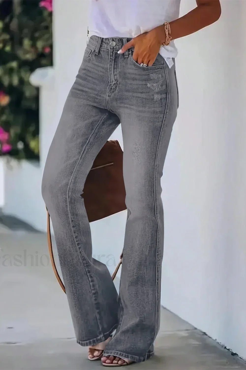 High Waist Flared Denim Jeans Light Grey / XS