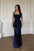 Square Neck Ruched Satin Formal Dress