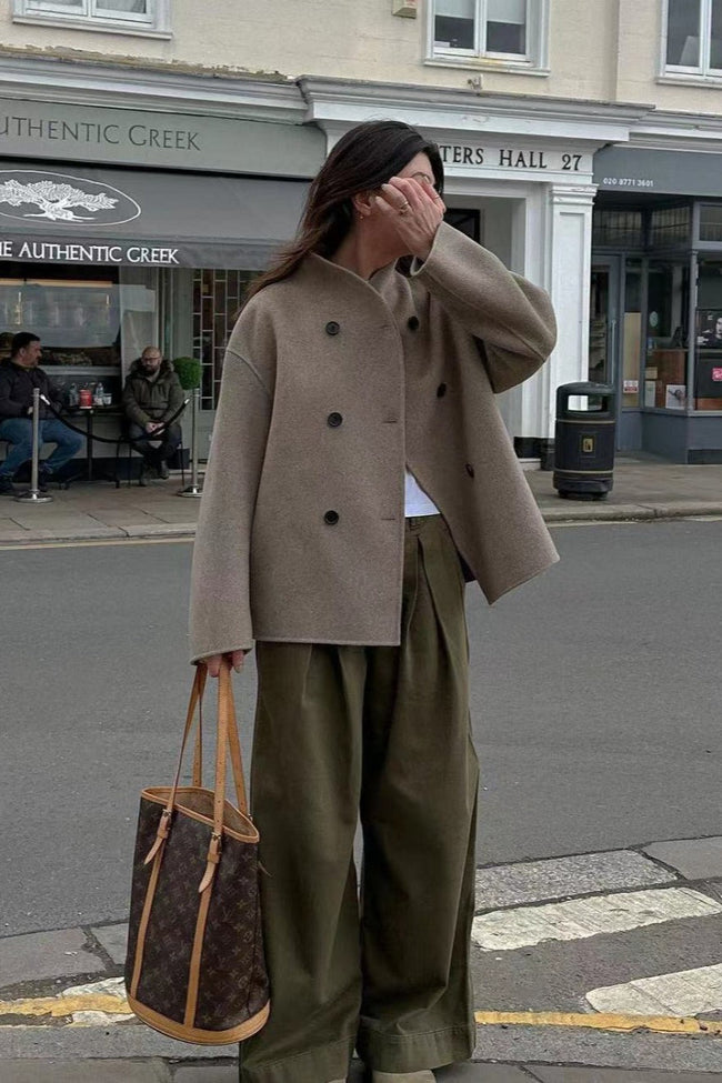 Short Double-Breasted Wool Jacket S / Khaki Main image