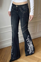 Y2K Graphic Print Slim Flare Leg Jeans