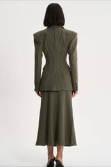 Structured Flowing Striped Fitted Two Piece Blazer Skirt Set