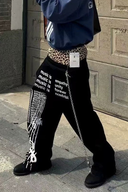 Music Score Graphic Wide Leg Sweatpants