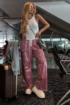 Sequin Color Block Slim Loose Pants