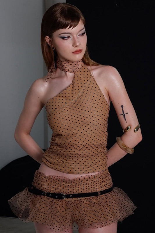 Solid Halter Crop Top Two Pieces Set Main image