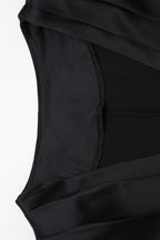 Deep V Neck Waist Cinched Ruffle Hem Shoulder Pad Blouse