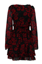 V Neck Long Sleeve A Line Floral Dress