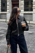Loose Fit Matte Leather Short Jacket coats