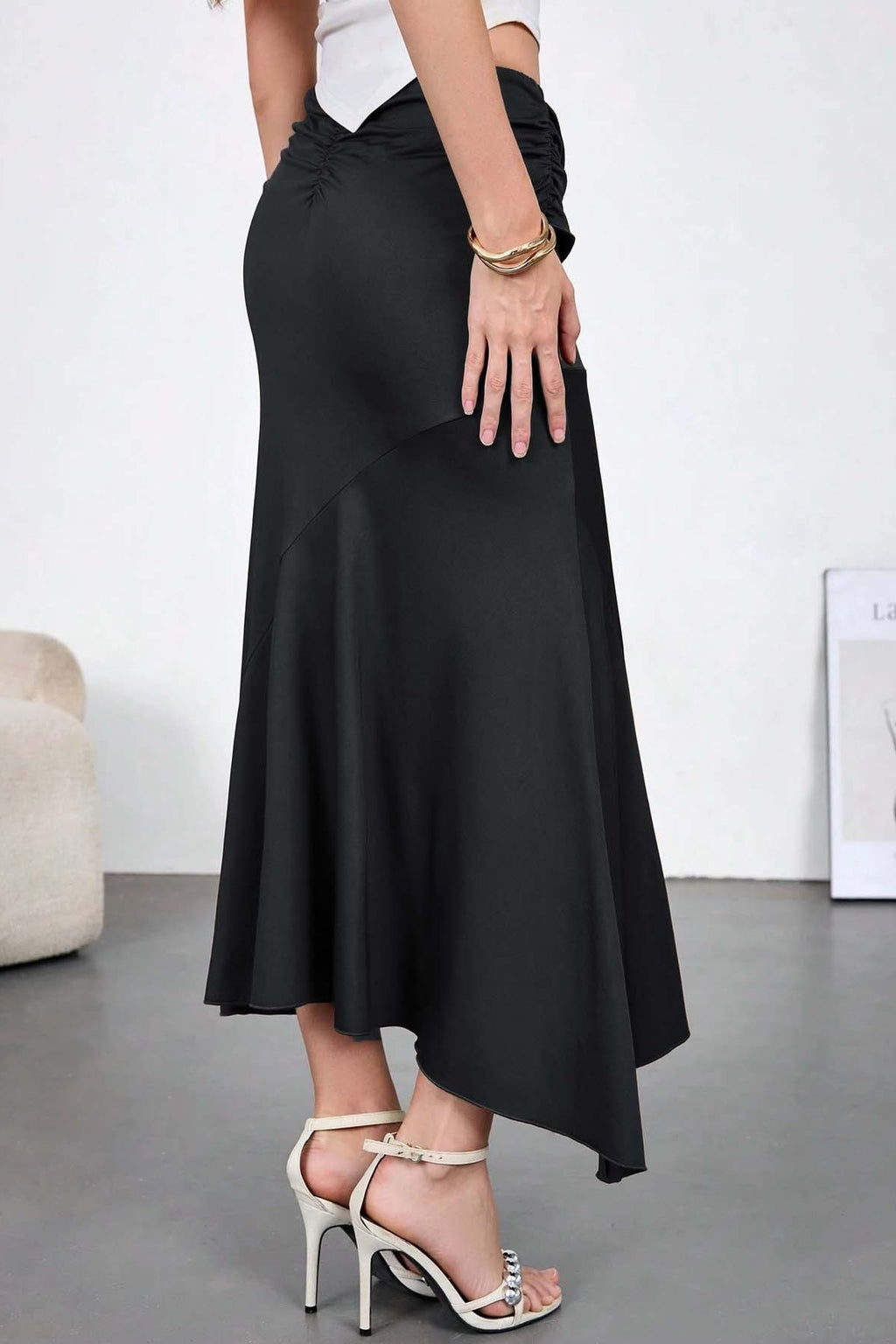 High Waist Wood Veneer Sash Bodycon Skirt