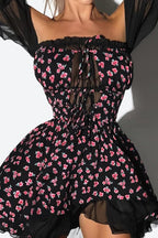 Chiffon Patchwork Strapless A Line Floral Dress