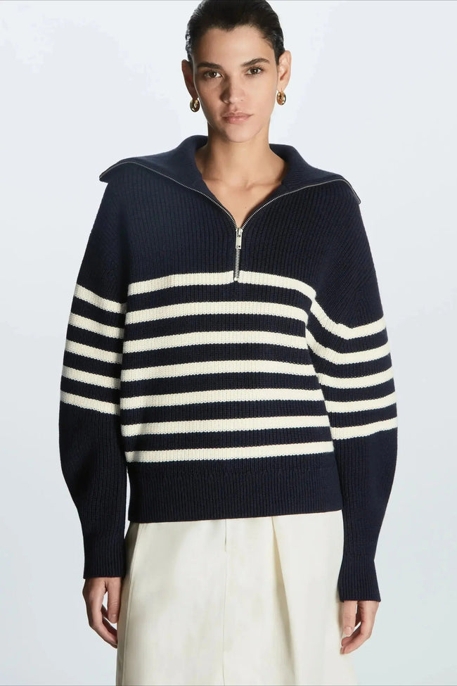 Fashion Wool Blend Open Collar Sweater Black Stripes / XS Main image