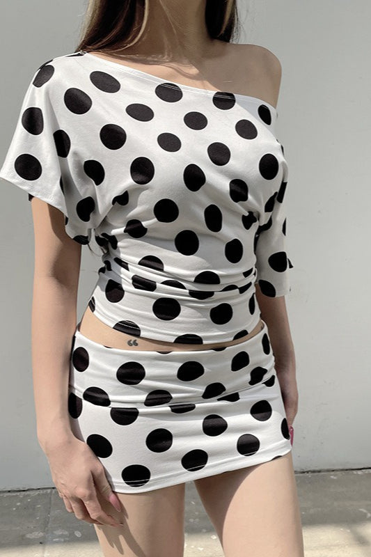 Batwing Sleeve Dot Top Two Pieces Set Secondary image
