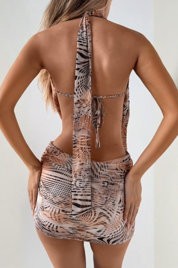 Zebra Print Cowl Neck Backless Bodycon Mini Dress Secondary image