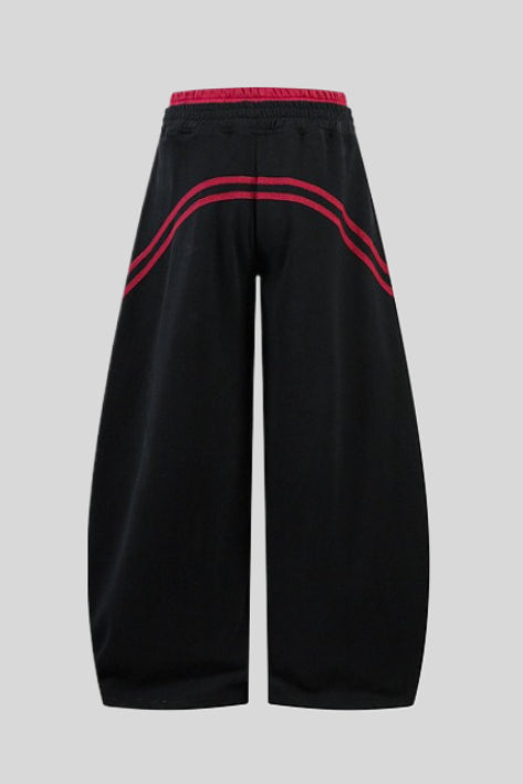 Contrast Stripe Layered Barrel Leg Sweatpants