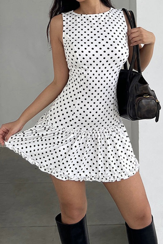 Polka Dot Lace-Trim Bodycon Mini Dress Main image