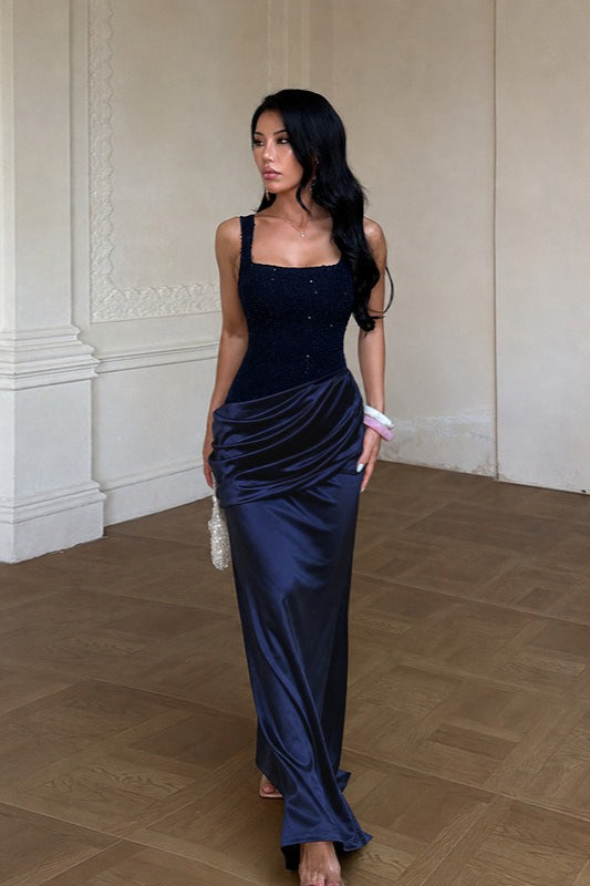Square Neck Ruched Satin Formal Dress