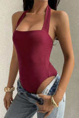 Solid Halter Slim Fit One Piece Swimwear