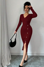 Slim Fit Midi Knit Sweater Dress