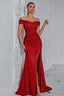 Sequin Off Shoulder Split Party Dress S / Red