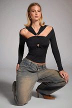 Black Off Shoulder Bodycon Blouse