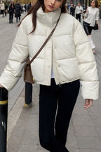 Cropped Faux Leather Insulated Puffer Jacket