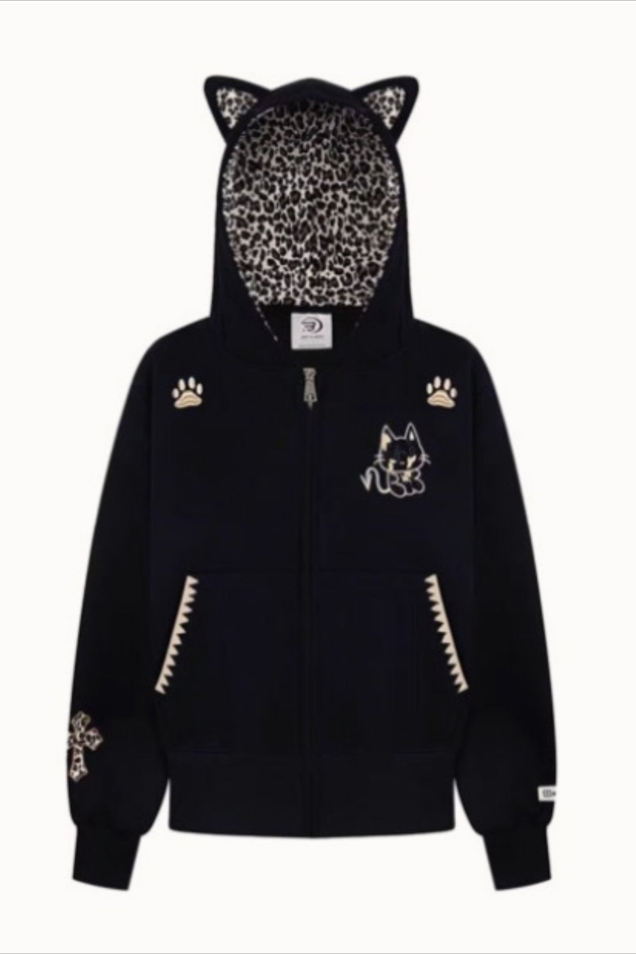 Cat Ear Leopard Lined Zip Up Hoodie
