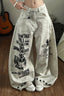 Letter Graffiti Distressed Loose Barrel Leg Jeans