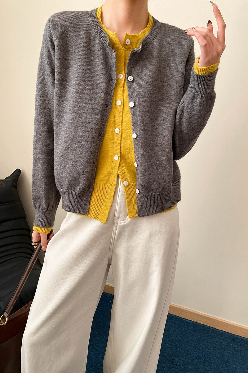Contrast Panel Layering Cardigan Grey / One Size Main image