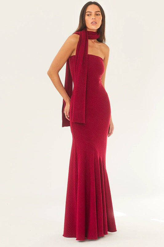 Strapless Mermaid Scarf Formal Dress