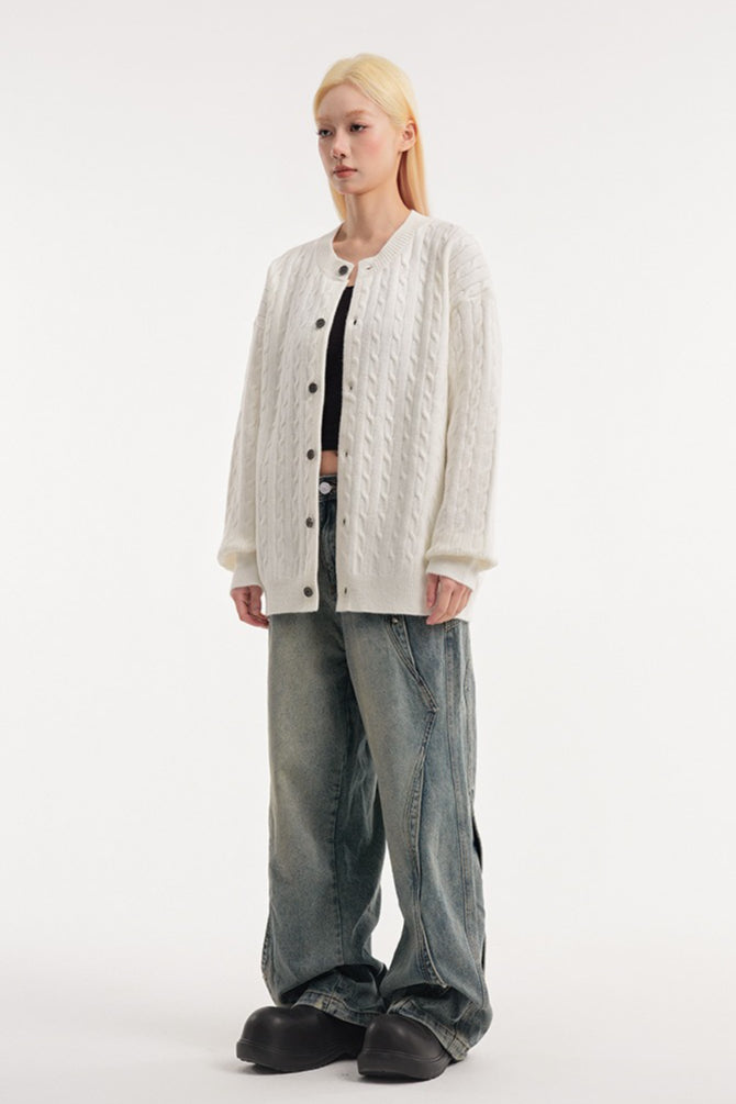 Relaxed Fit Cable Cardigan