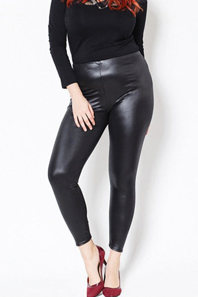 Plus Size Faux Leather High-Rise Stretch Leggings Main image