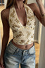 Y2K Sequin Sporty Deep V-Neck Halter Top