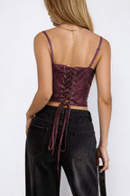 Y2K Flocked Floral Waist Cinched Cami