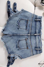 High Waist Distressed Slim Fit Denim Shorts