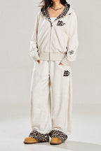 Leopard Lined Devil Horn Cross Zip Hoodie