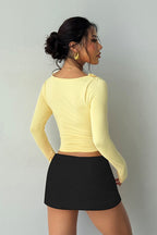 Lettuce Edge Waist Cinched Long Sleeve Tee