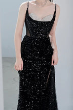 Spaghetti Strap Sequin Burgundy Glam Prom Dress