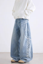 Letter Printed Slouchy Wide Leg Versatile Jeans