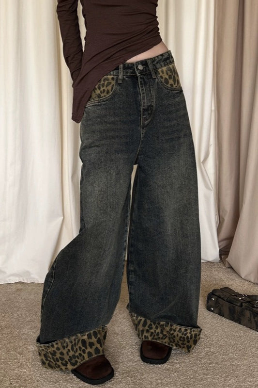 Vintage Leopard Print Cuff Relaxed Jeans Main image