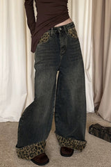 Vintage Leopard Print Cuff Relaxed Jeans