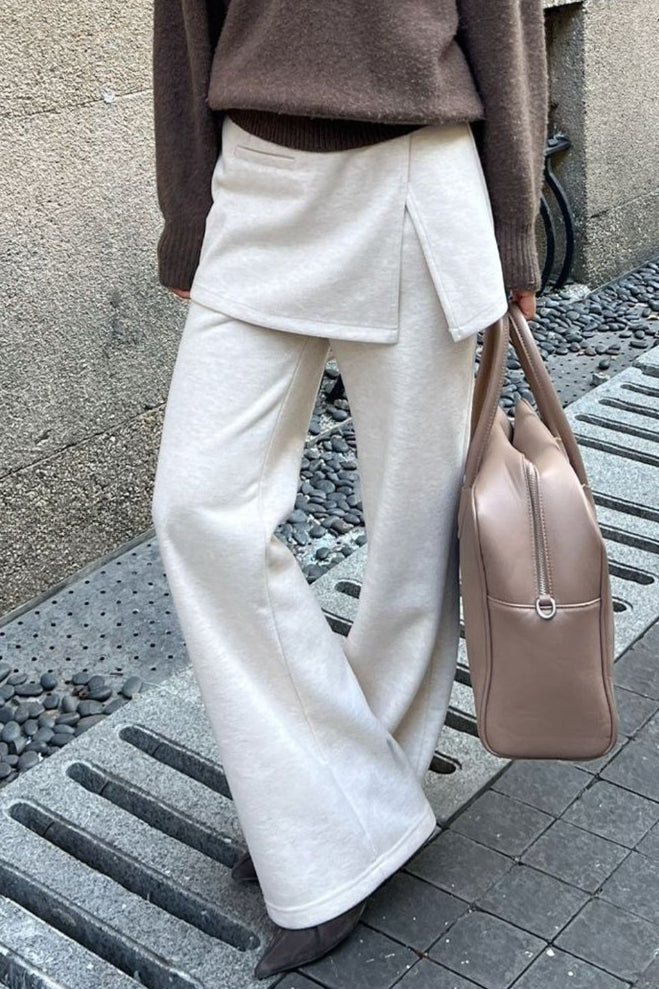 Layered Look Fleece Lined Ruffle Casual Pants Secondary image