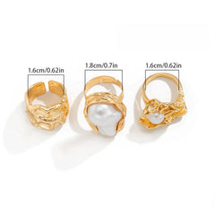 3-Piece Liquid Metal Baroque Pearl Hug Ring Set